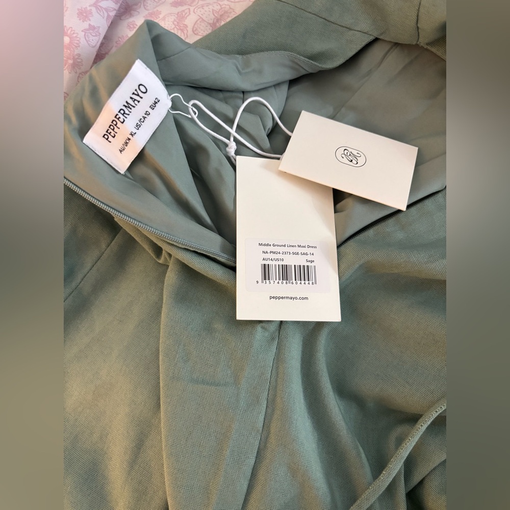 NWT Peppermayo Sage Open Back Linen Blend Maxi Dress XL - Picture 7 of 10